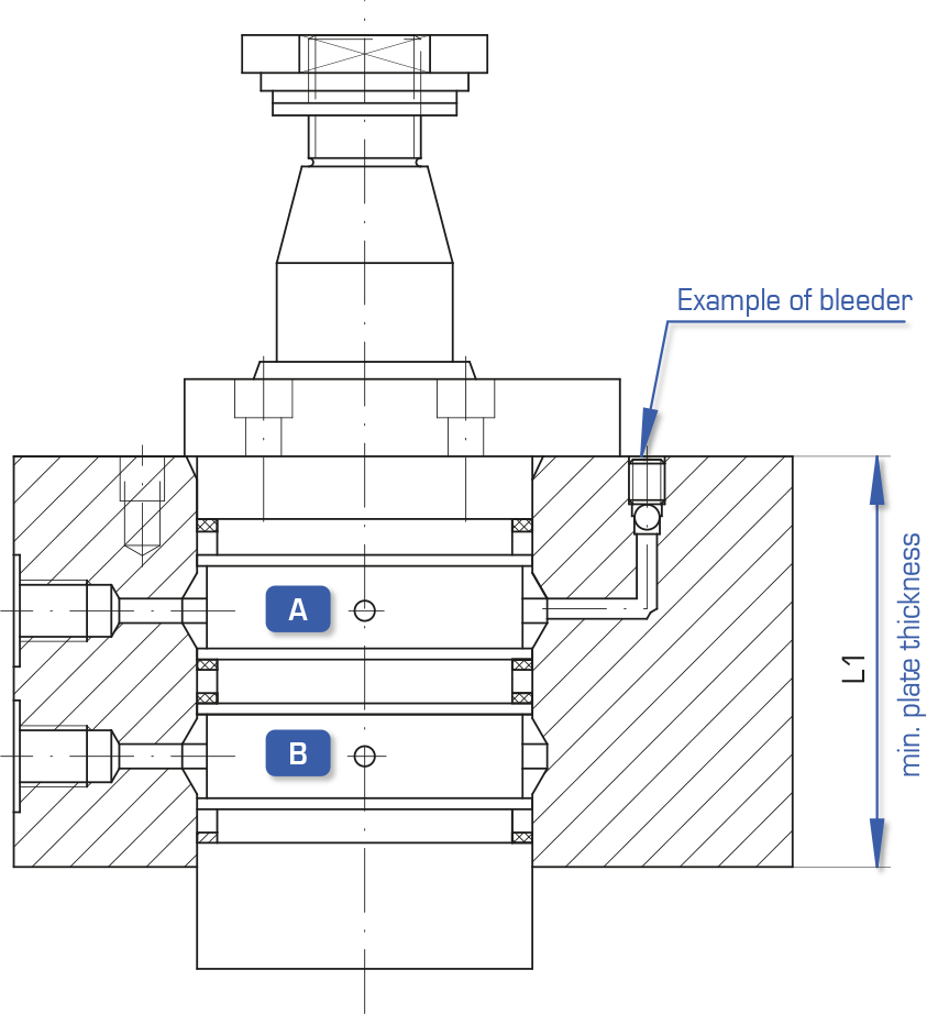 Double-acting swing clamp – Flange cartridge – 250 bar PCB : Swing clamps with planar rotation - Quiri - 4