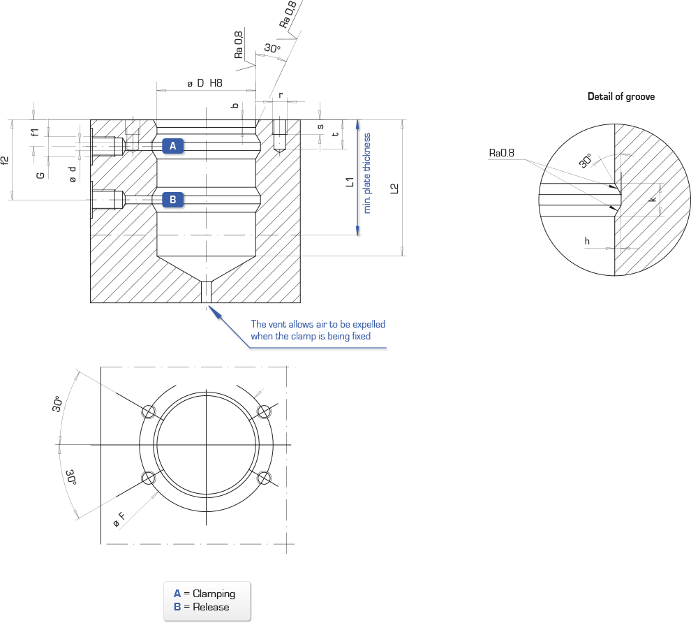 Double-acting swing clamp – Flange cartridge – 250 bar PCB : Swing clamps with planar rotation - Quiri - 3