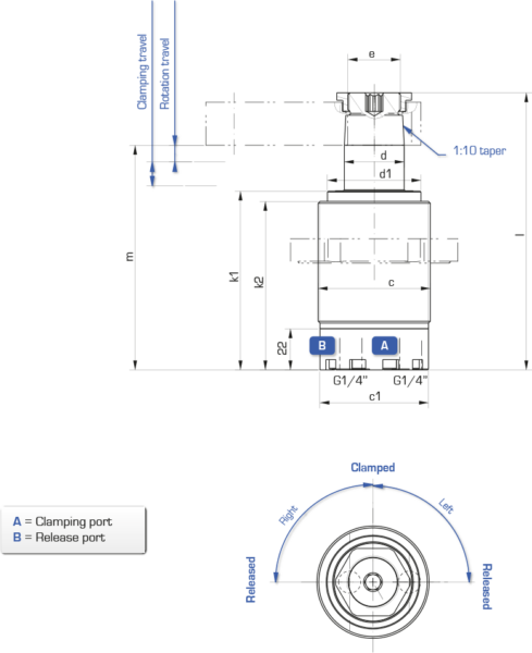 Universal double-acting swing clamp - 500 bar - Threaded body supplied ...