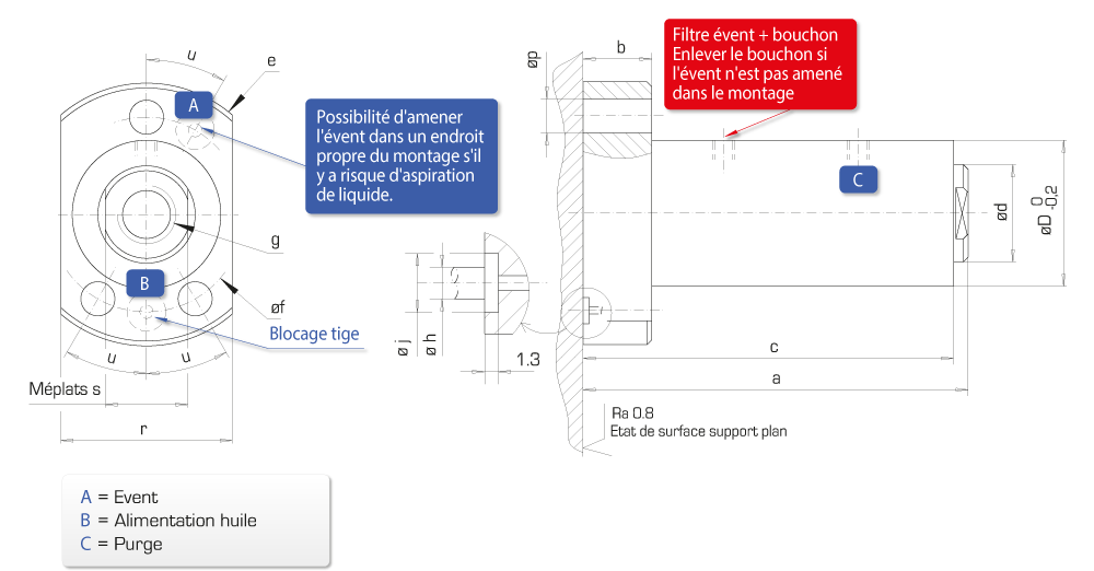 Butée anti-vibratoire sortie hydraulique – 500 bar  – avec embase et lamages AVFH : Butées anti-vibratoires - Quiri - 2