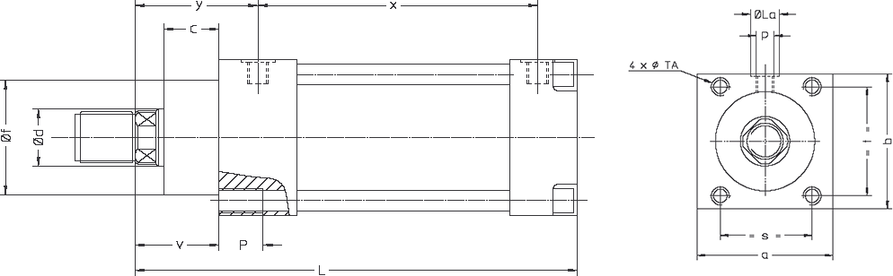 Vérin Double Effet Profilé Ø80 Mm, Tige M20X150, Orifices 3/8'' Gaz, Course  100 Mm - P1F-S